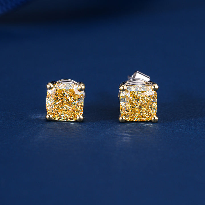 2.0 TCW Yellow Diamond Cushion Cut Lab Grown Diamond Stud Earrings