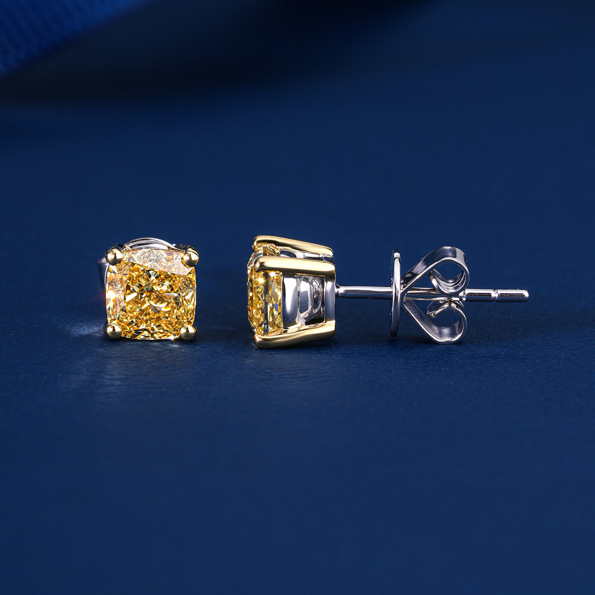 2.0 TCW Yellow Diamond Cushion Cut Lab Grown Diamond Stud Earrings