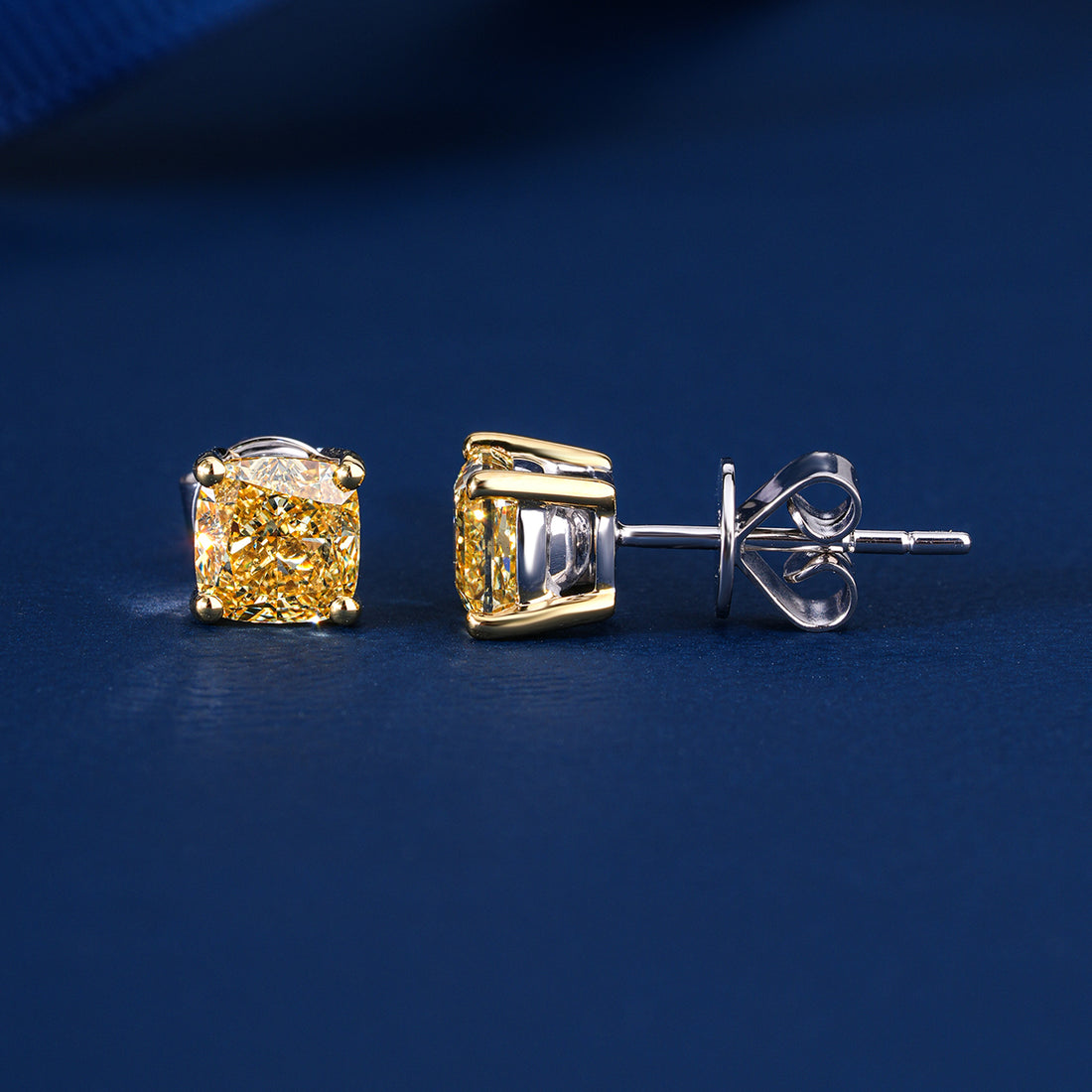 2.0 TCW Yellow Diamond Cushion Cut Lab Grown Diamond Stud Earrings