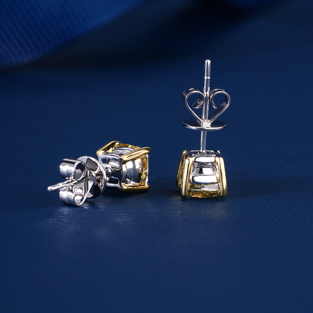 2.0 TCW Yellow Diamond Cushion Cut Lab Grown Diamond Stud Earrings
