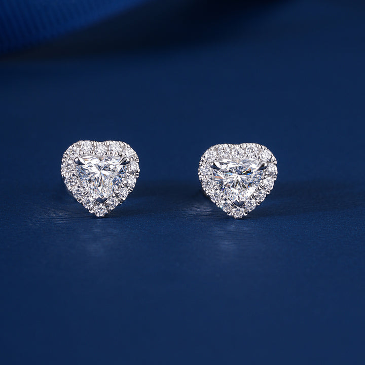 1.0 TCW Heart Cut Lab Grown Diamond Stud Earrings