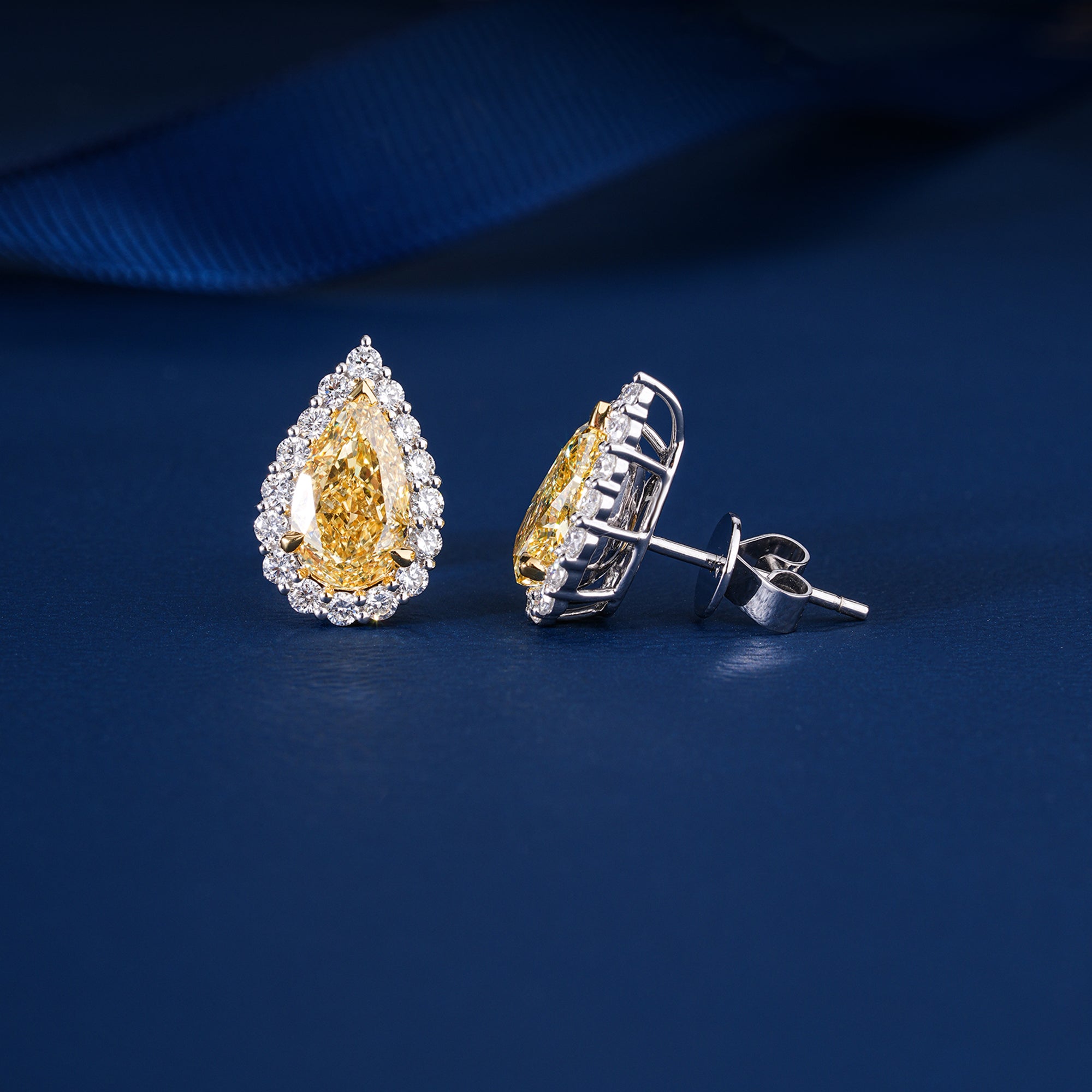 3.70 TCW Lab Grown Diamond Yellow Pear Cut Halo Stud Earrings