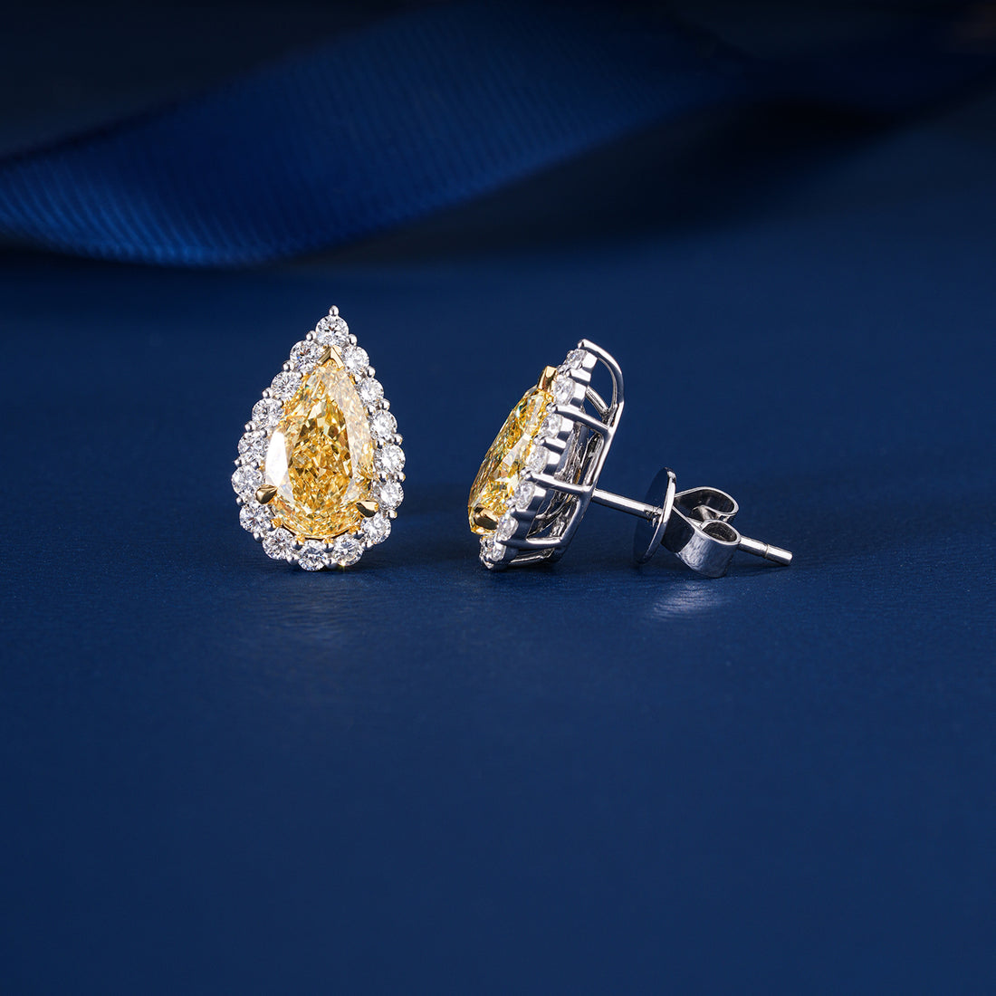 3.70 TCW Lab Grown Diamond Yellow Pear Cut Halo Stud Earrings