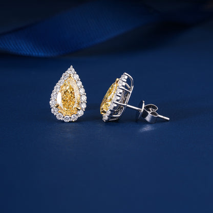 3.70 TCW Lab Grown Diamond Yellow Pear Cut Halo Stud Earrings
