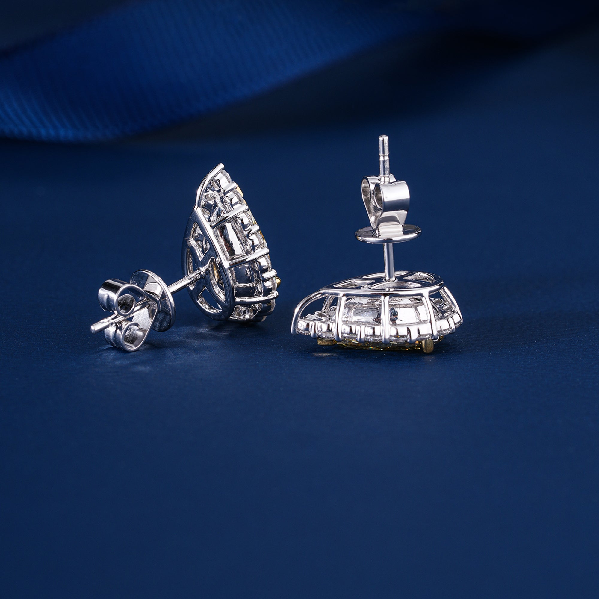 3.70 TCW Lab Grown Diamond Yellow Pear Cut Halo Stud Earrings