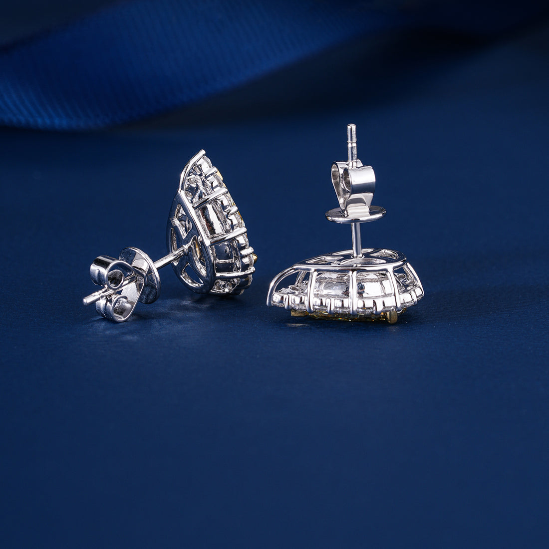 3.70 TCW Lab Grown Diamond Yellow Pear Cut Halo Stud Earrings