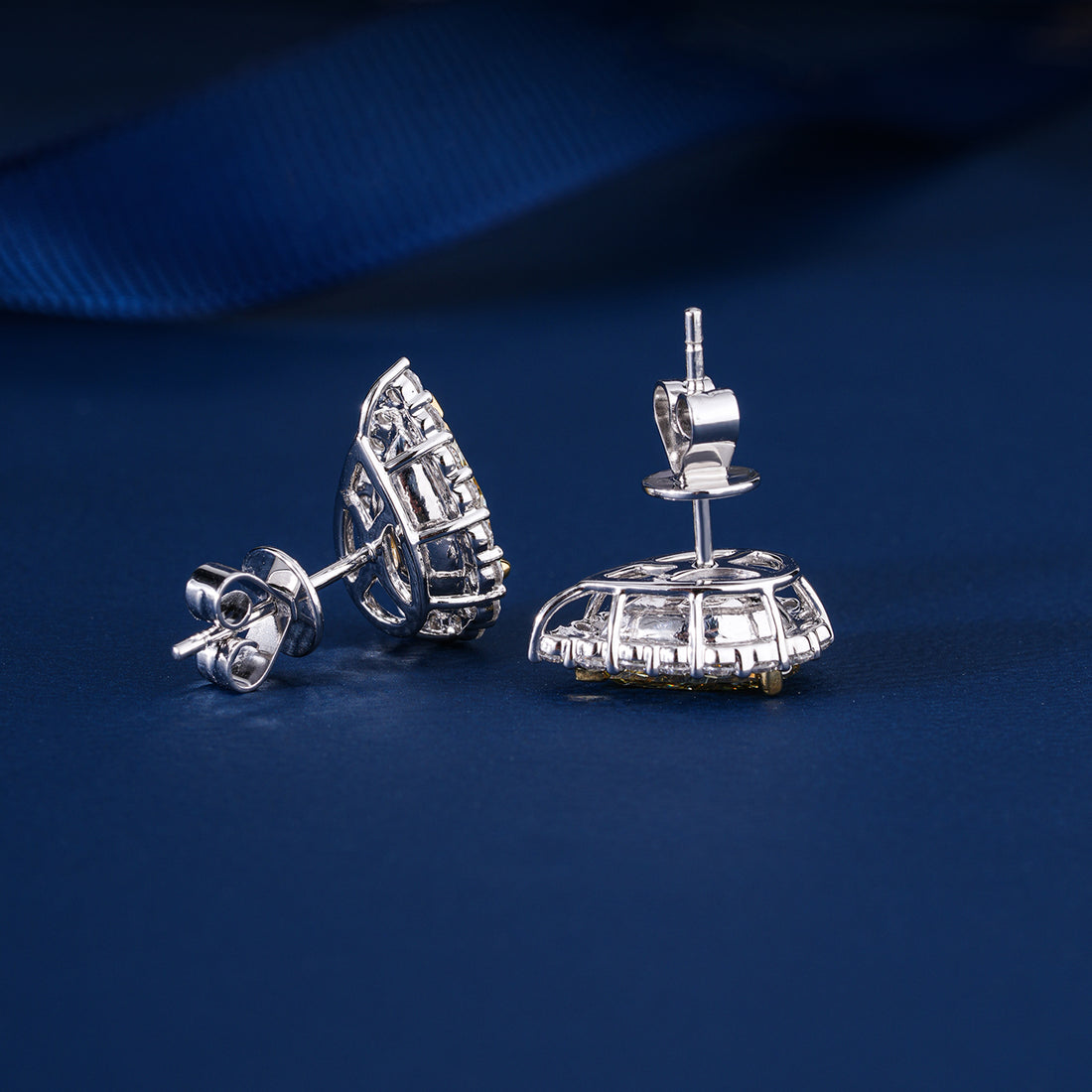 1.60 TCW Lab Grown Diamond Yellow Pear Cut Halo Stud Earrings