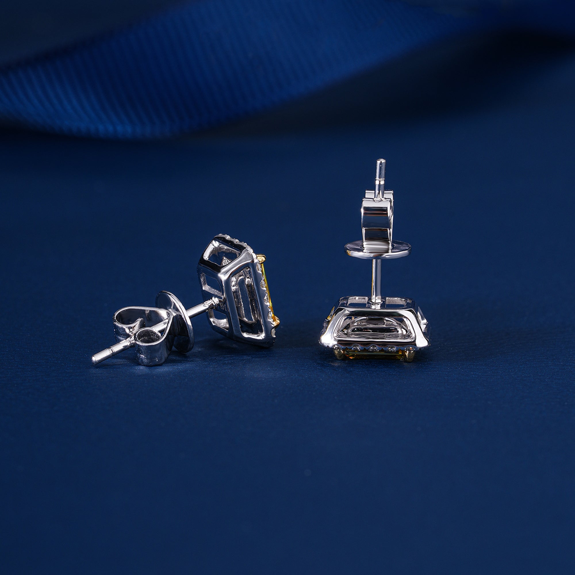 1.75 TCW Lab Grown Diamond Fancy Yellow Emerald Cut Halo Stud Earrings