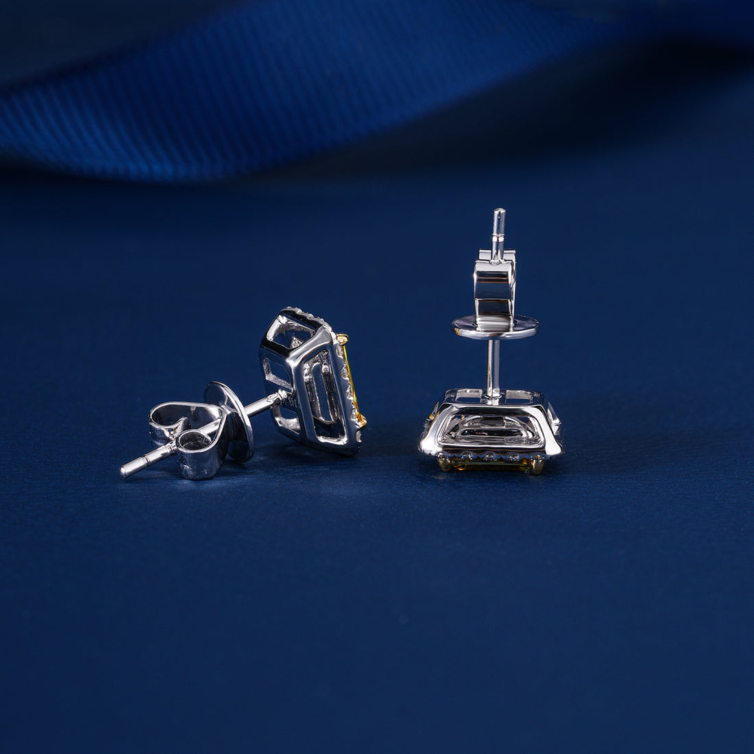 1.75 TCW Lab Grown Diamond Fancy Yellow Emerald Cut Halo Stud Earrings