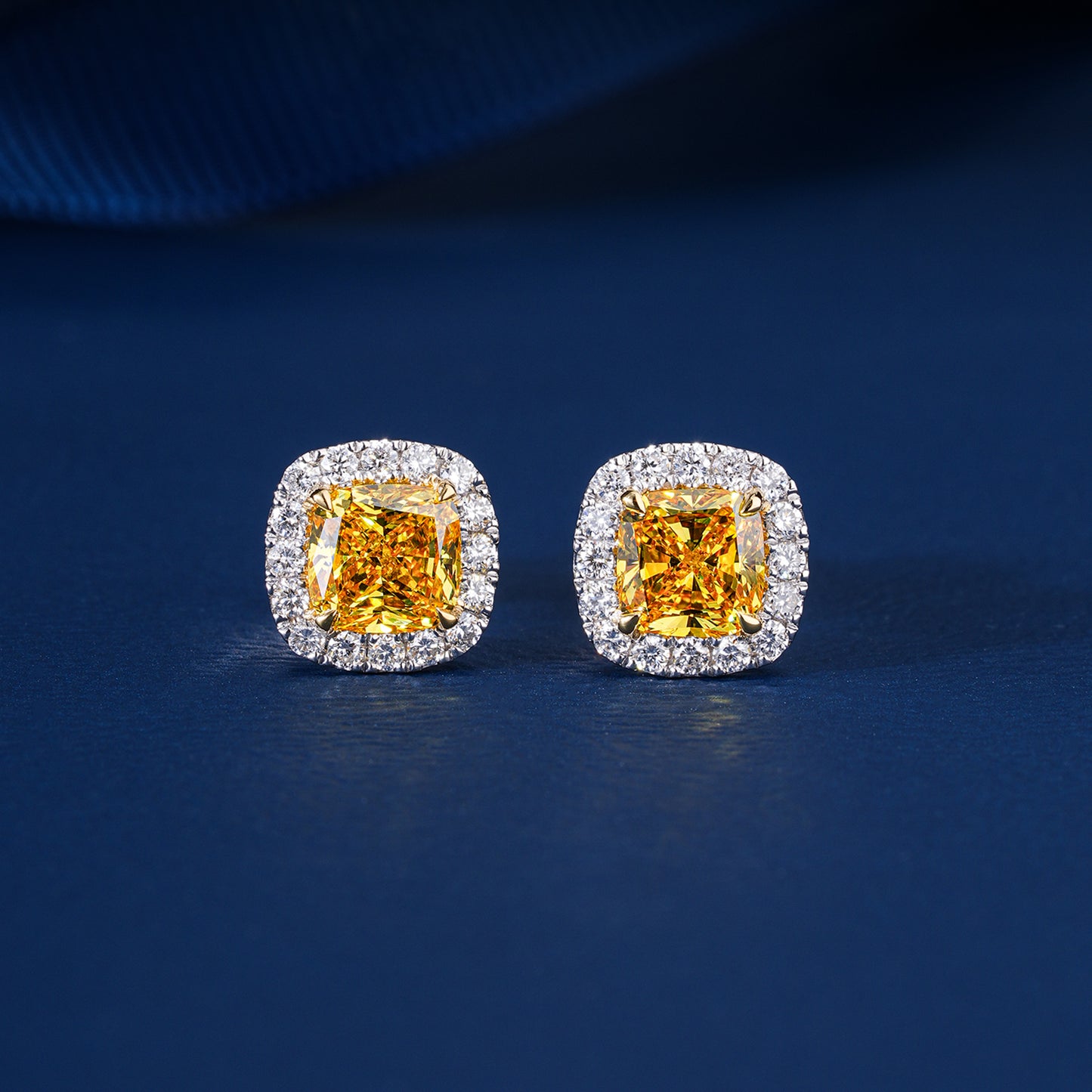 3.50 TCW Lab Grown Diamond Fancy Yellow Cushion Cut Halo Stud Earrings