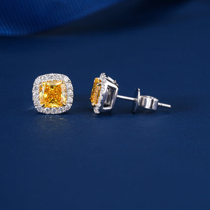 3.50 TCW Lab Grown Diamond Fancy Yellow Cushion Cut Halo Stud Earrings