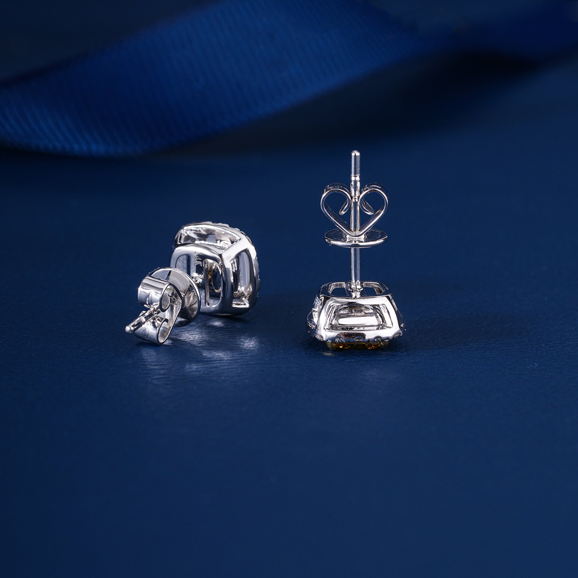 2.00 TCW Lab Grown Diamond Fancy Yellow Cushion Cut Halo Stud Earrings