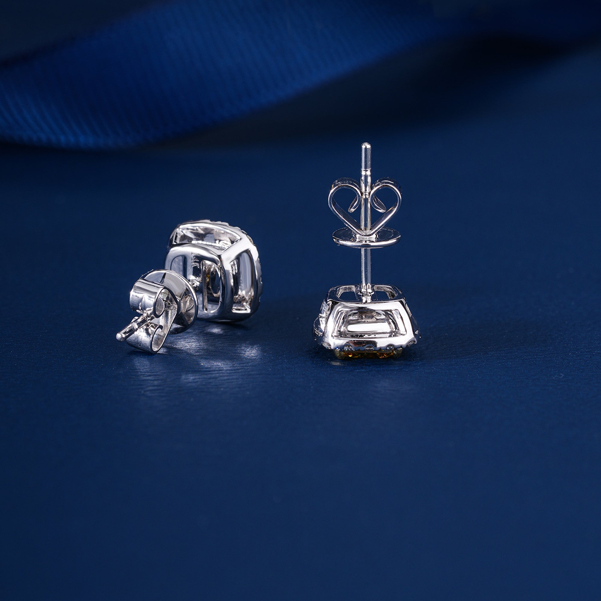 3.55 TCW Lab Grown Diamond Fancy Yellow Cushion Cut Halo Stud Earrings