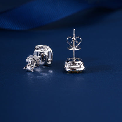 3.50 TCW Lab Grown Diamond Fancy Yellow Cushion Cut Halo Stud Earrings