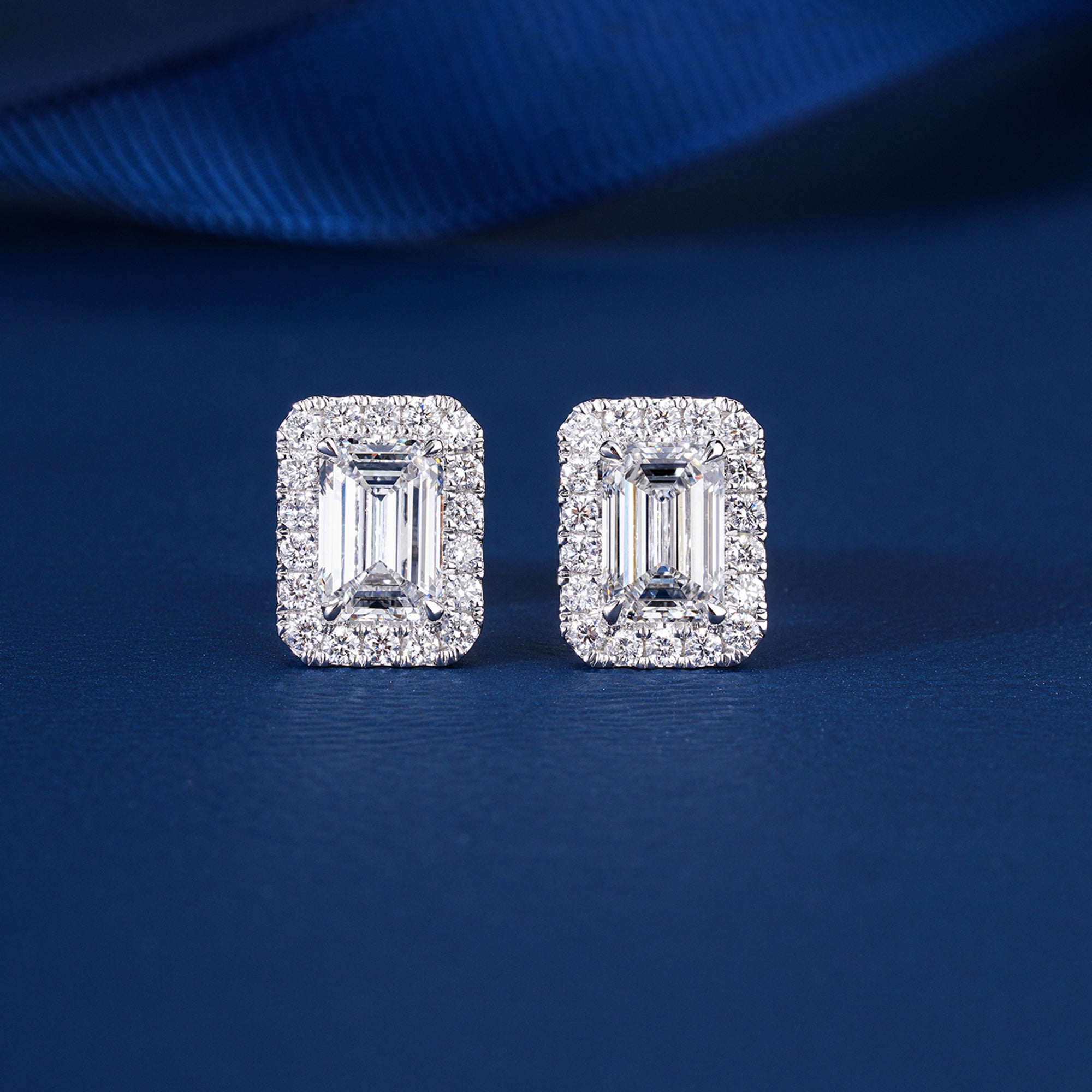 2.50 TCW Lab Grown Diamond Emerald Cut Halo Stud Earrings