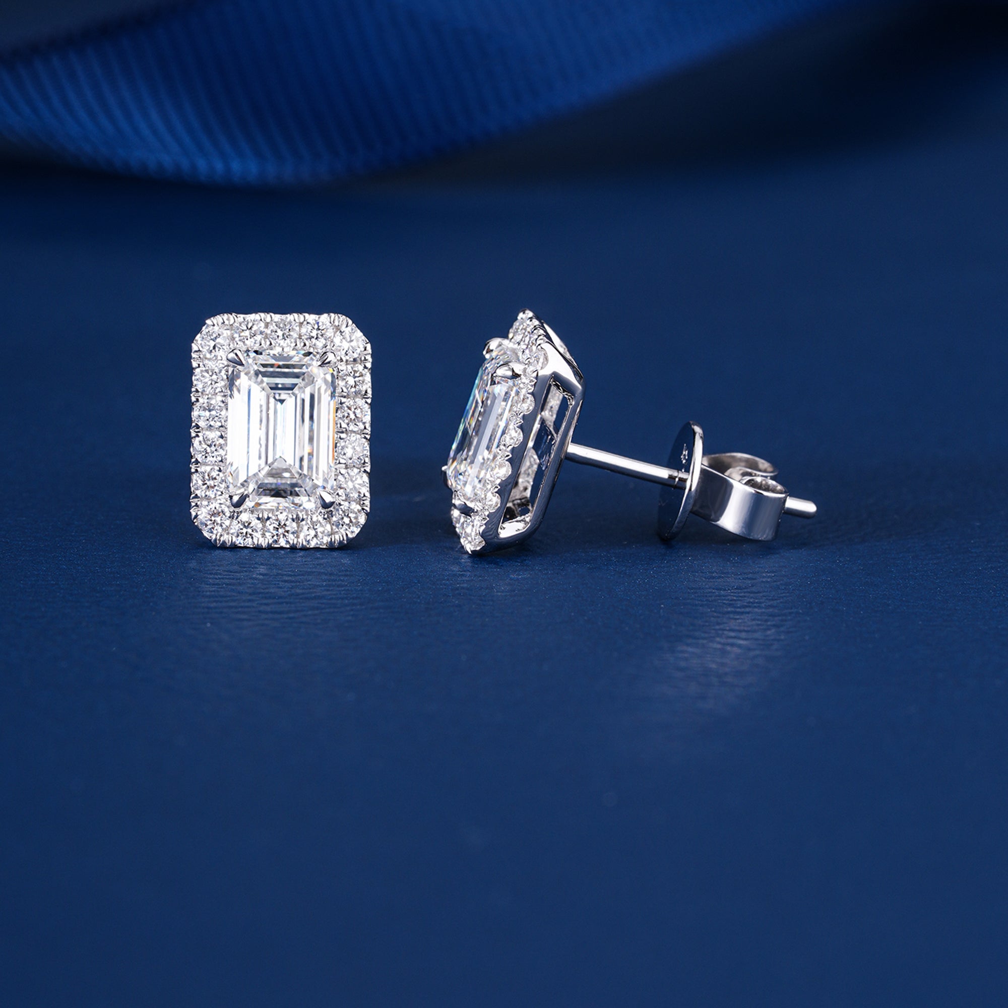 2.50 TCW Lab Grown Diamond Emerald Cut Halo Stud Earrings