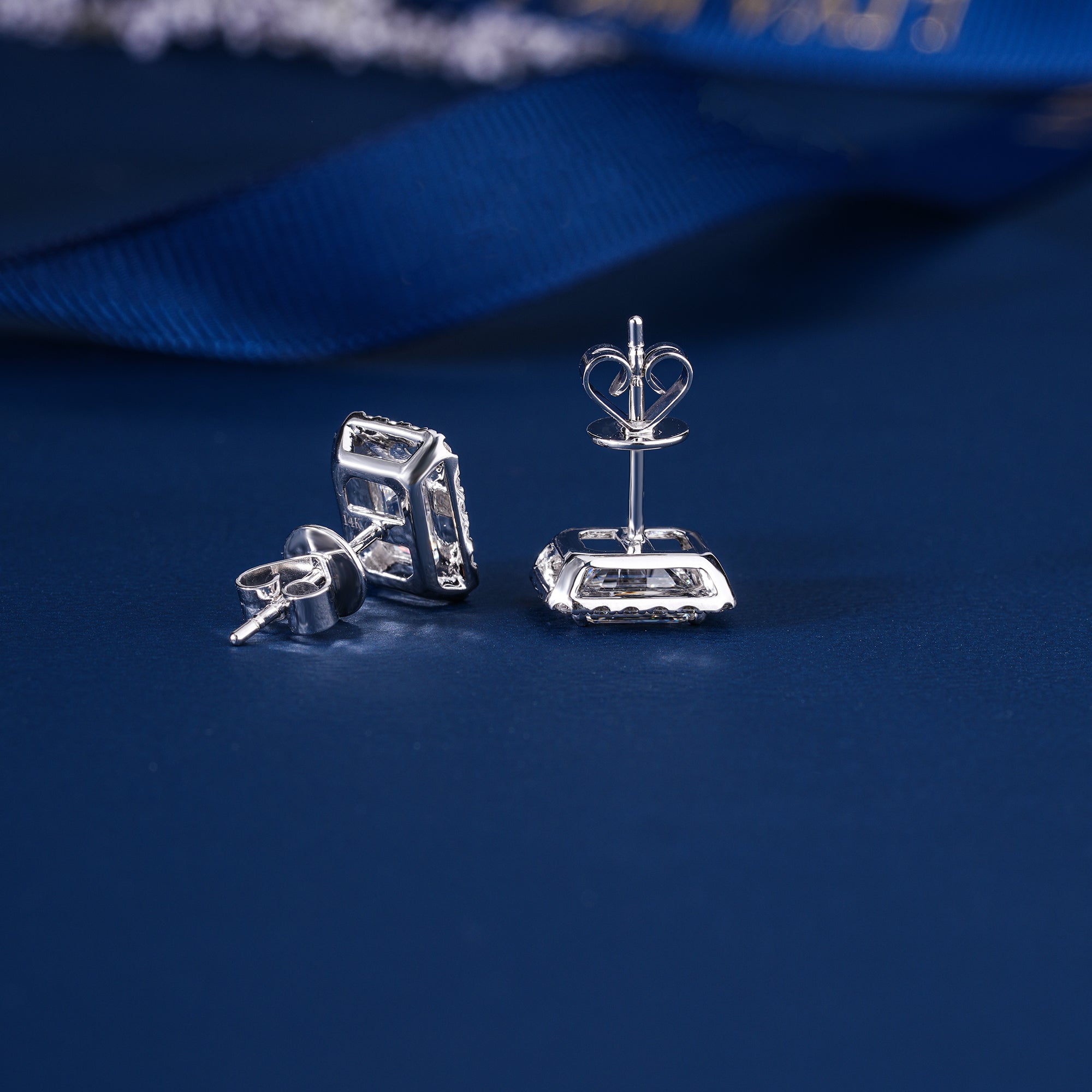 2.50 TCW Lab Grown Diamond Emerald Cut Halo Stud Earrings