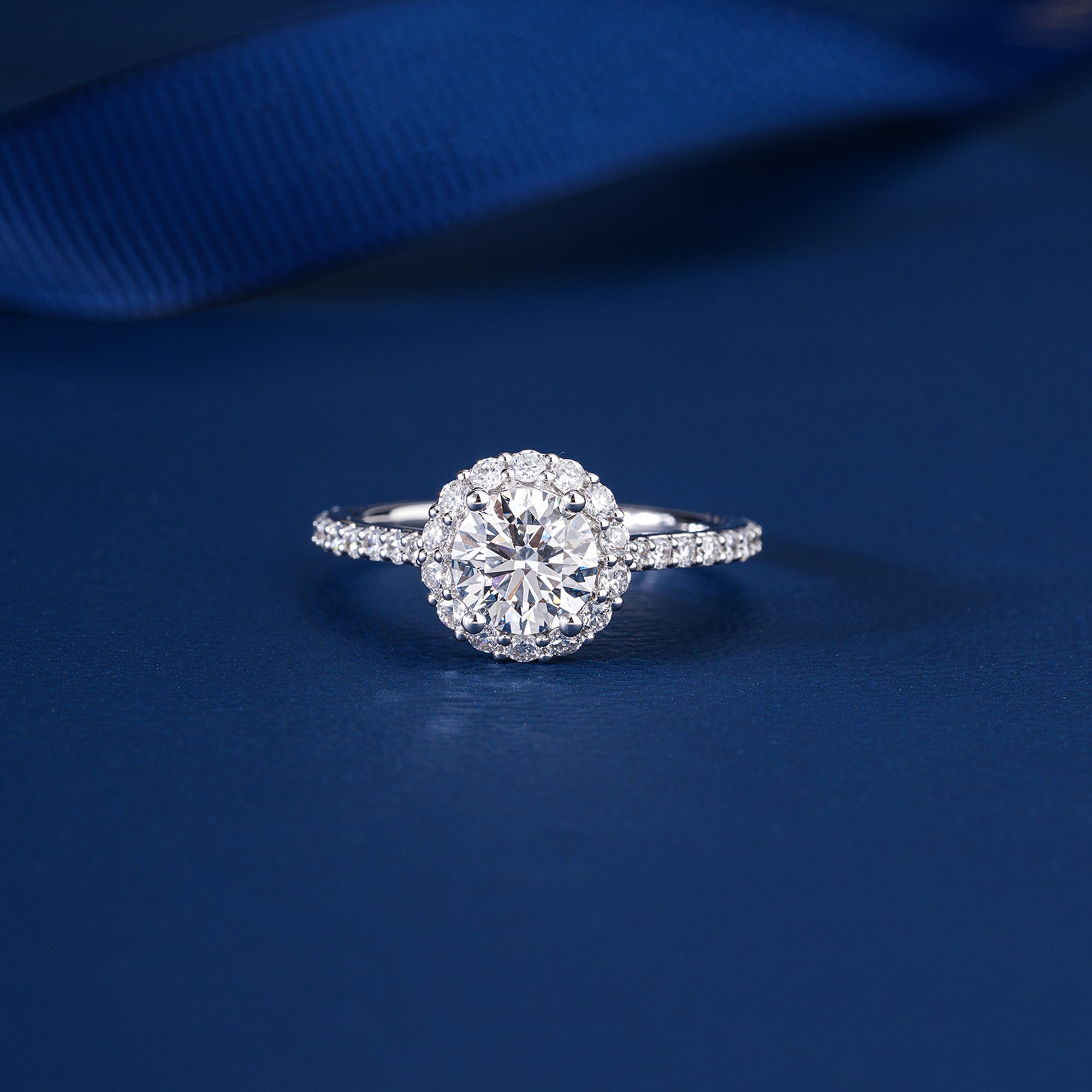 1.0 CT Round Cut  Diamond , Halo & Pave Engagement Ring