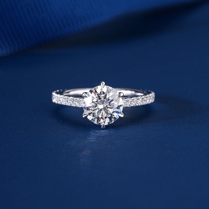 1.75 Ct Round Lab Grown Diamond , Pave Band Engagement Ring