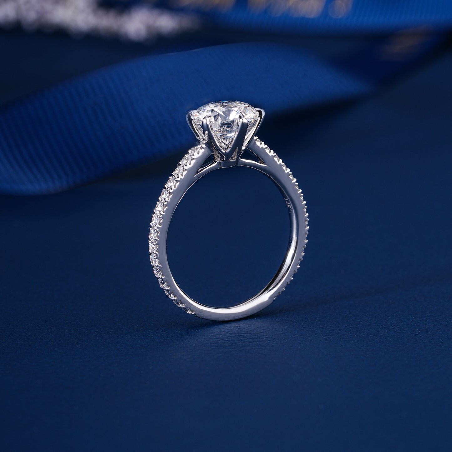 2.00 Ct Round Lab Grown Diamond , Pave Band Engagement Ring
