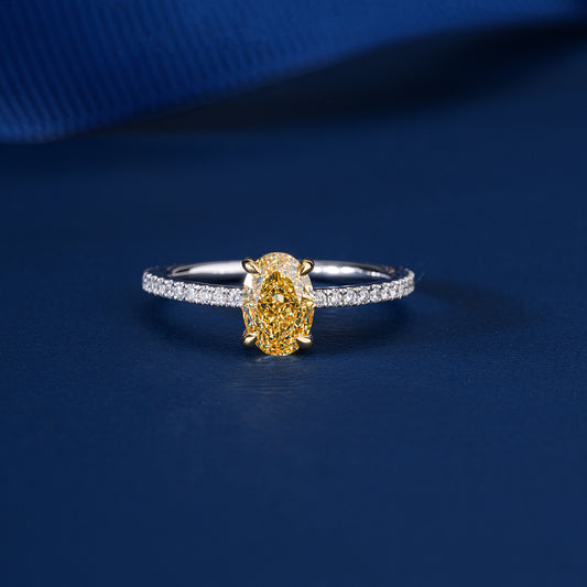1.00 Ct Oval Yellow Lab Grown Diamond Pave Engagement Ring