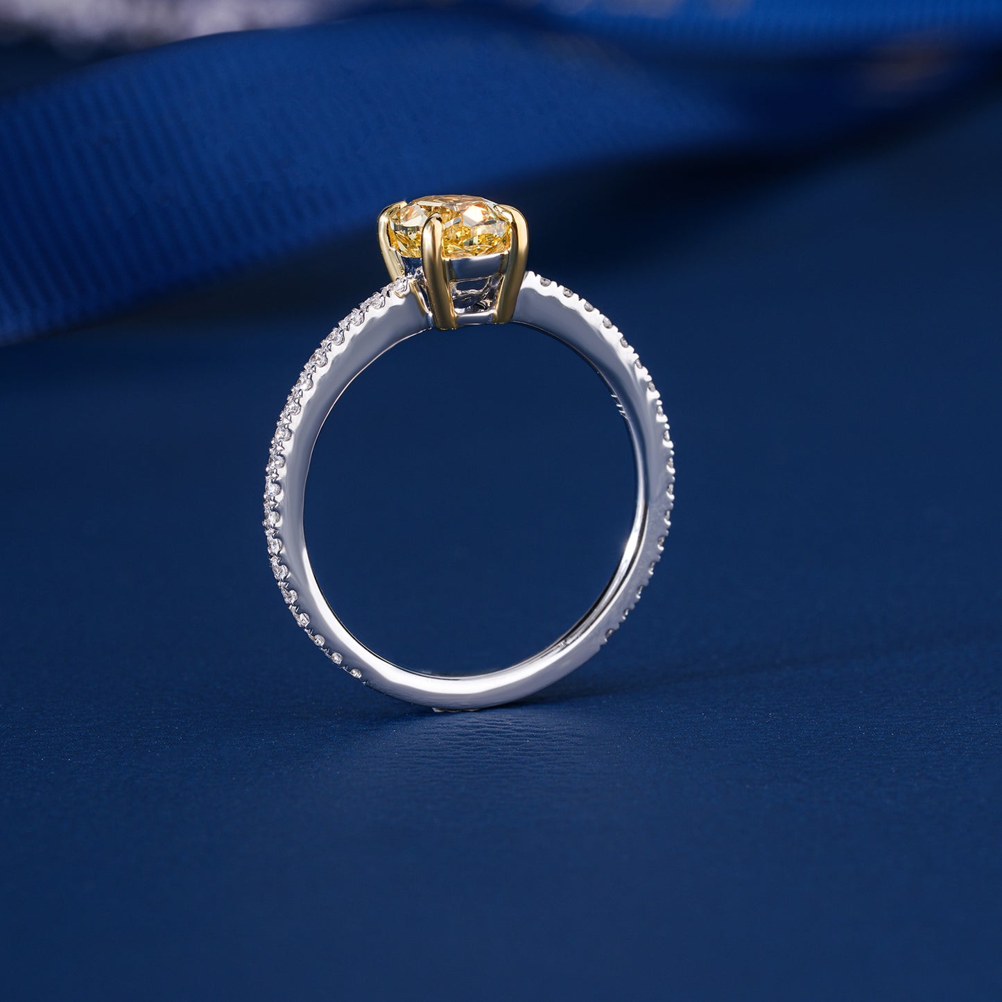 1.00 Ct Oval Yellow Lab Grown Diamond Pave Engagement Ring
