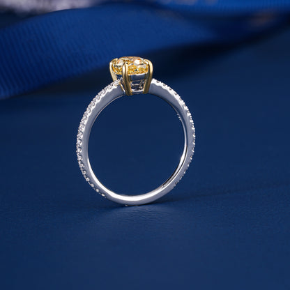 1.00 Ct Oval Yellow Lab Grown Diamond Pave Engagement Ring