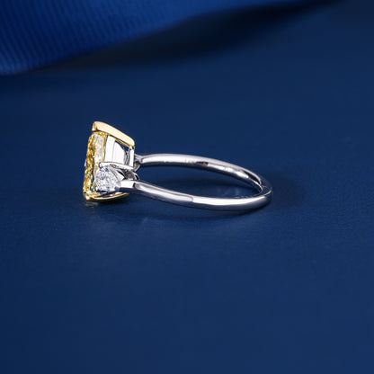 2.00 CT Pear Fancy Cut Yellow Diamond ,Three Stone Style Engagement Ring