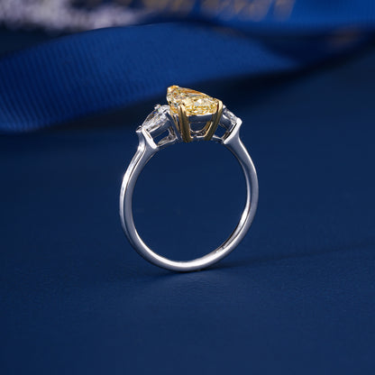 2.00 CT Pear Fancy Cut Yellow Diamond ,Three Stone Style Engagement Ring