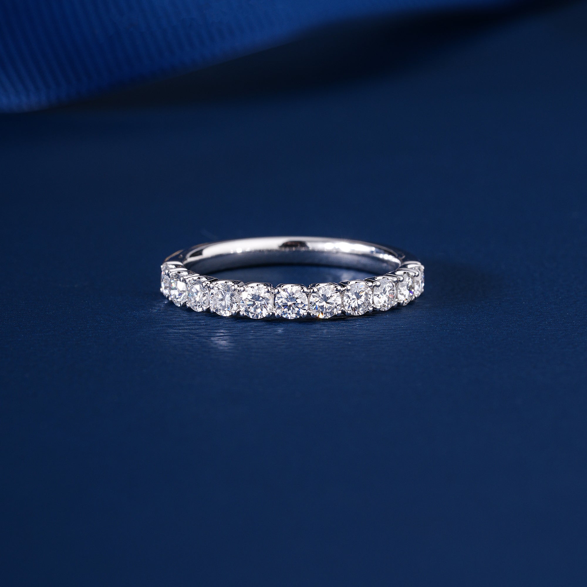 0.7 TCW Round Cut Diamond Wedding Band  | Stackable Half Eternity band