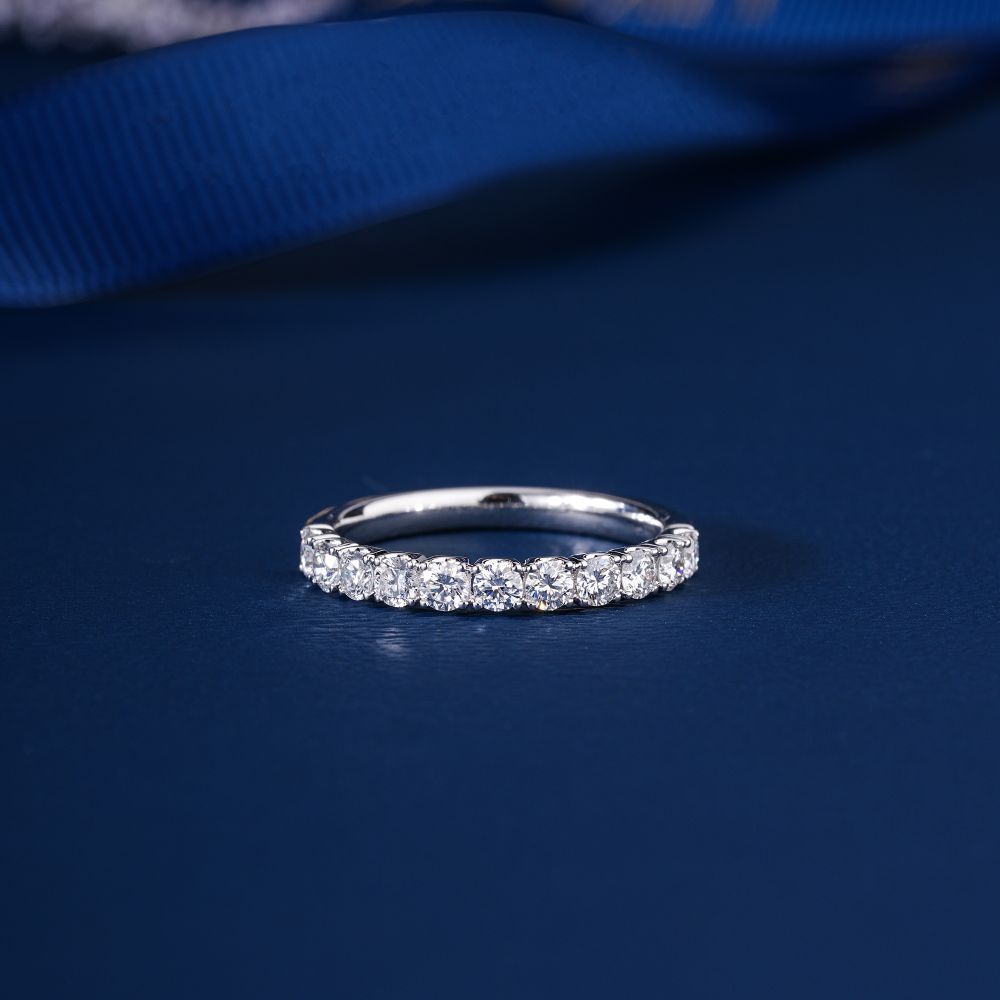 0.7 TCW Round Cut Lab Grown Diamond Half Eternity Wedding Ring