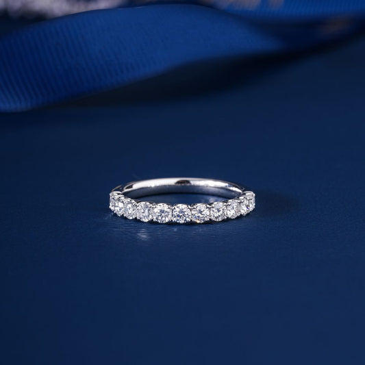 0.7 TCW Round Cut Lab Grown Diamond Half Eternity Wedding Ring