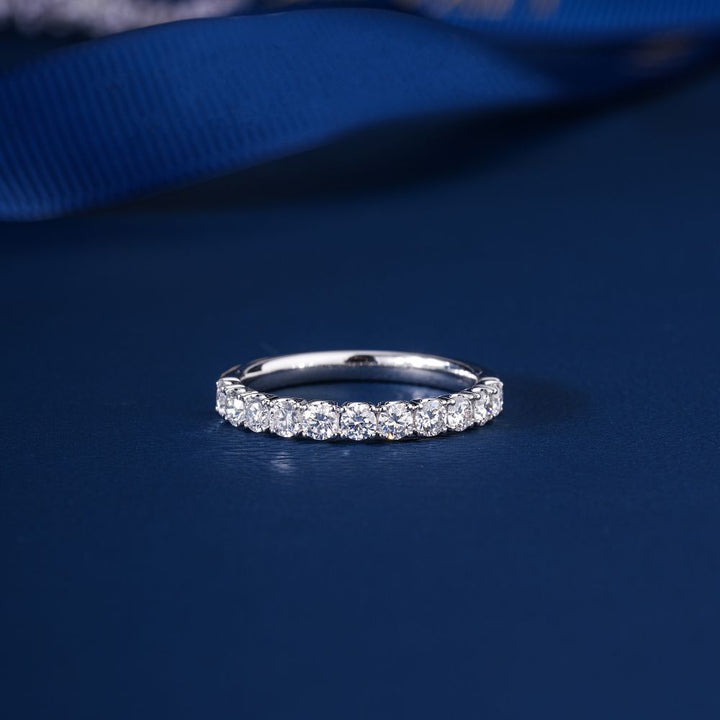 0.7 TCW Round Cut Lab Grown Diamond Half Eternity Wedding Ring