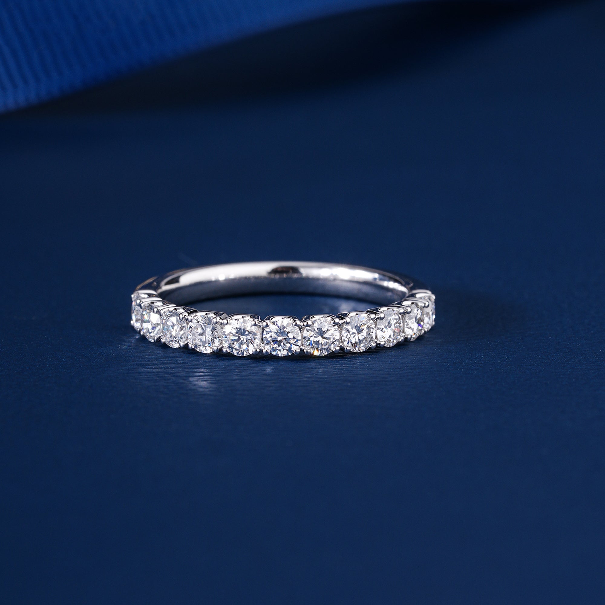 0.80 TCW Round Cut Lab Diamond Half Eternity Step-Cut Wedding Band