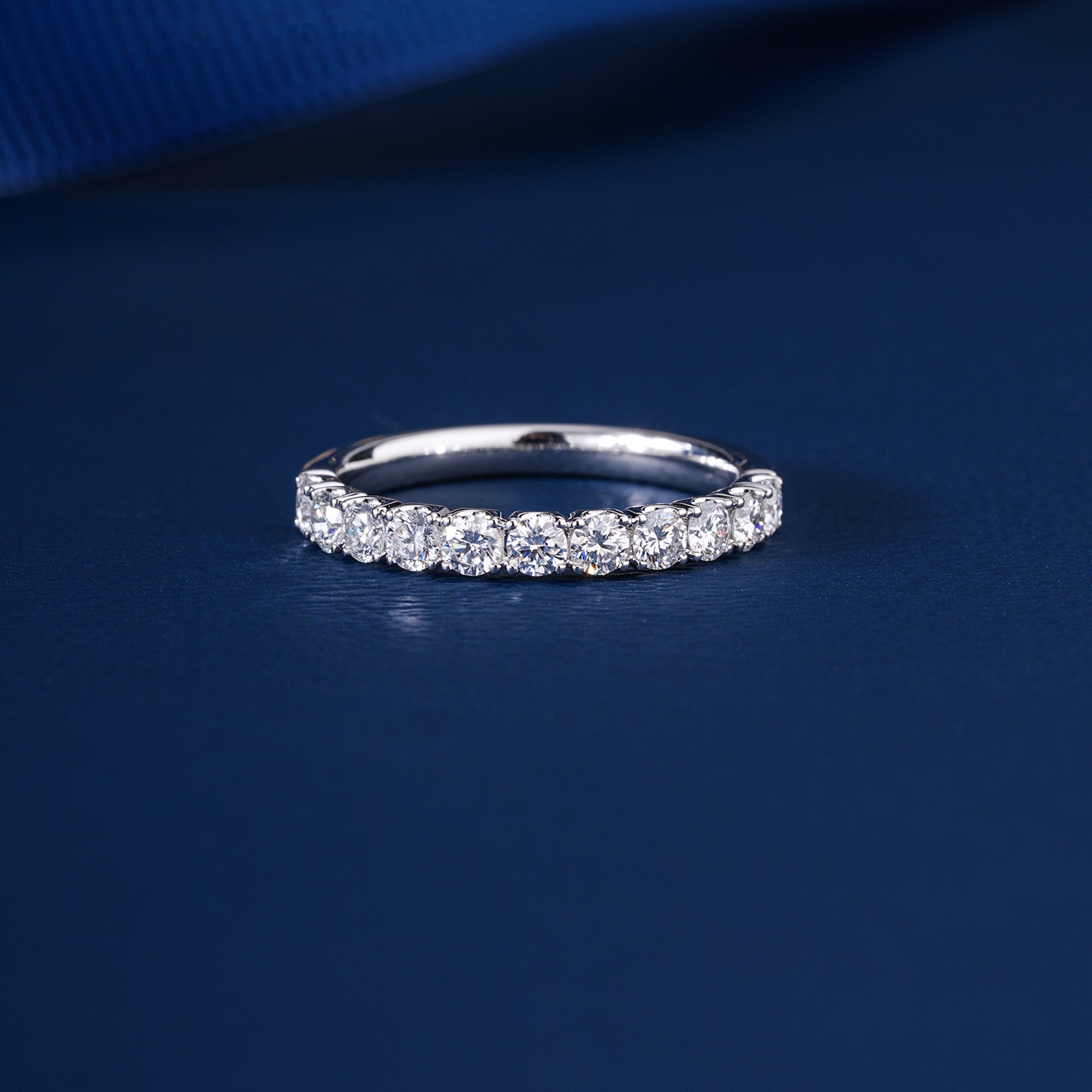 0.65 TCW Round Cut Lab Grown Diamond Half Eternity Minimalist Wedding Ring