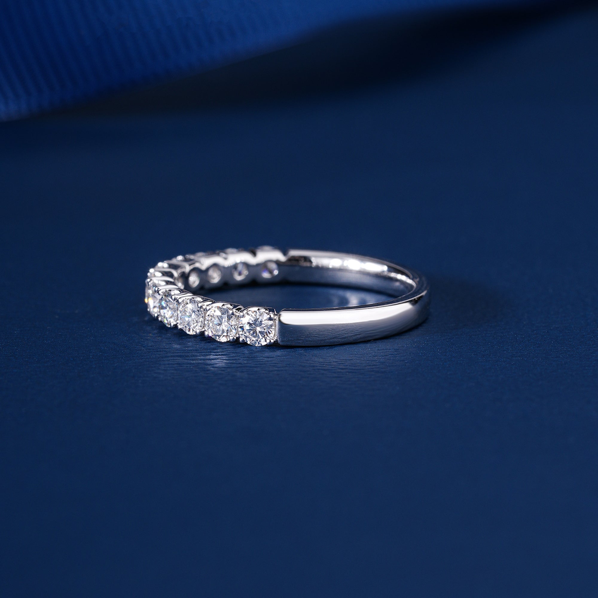 0.7 TCW Round Cut Diamond Wedding Band  | Stackable Half Eternity band