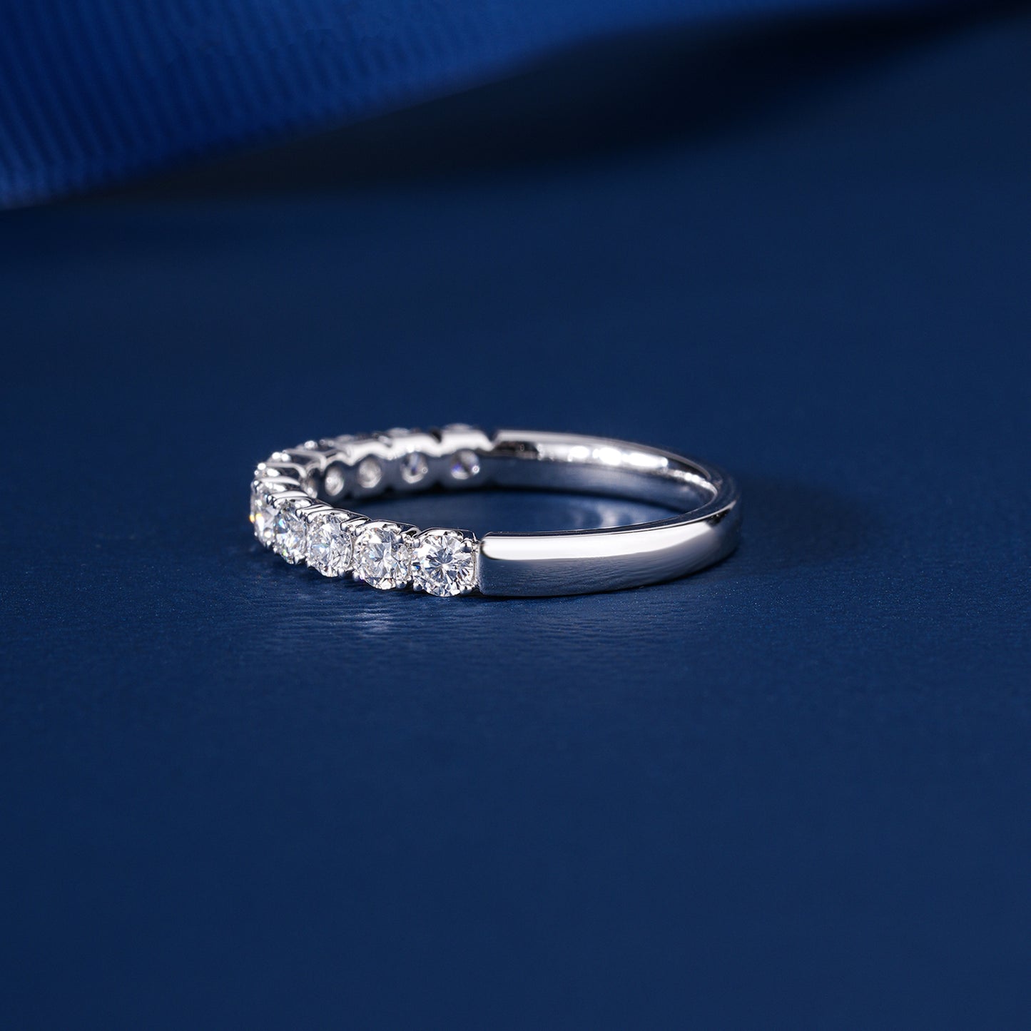 0.7 TCW Round Cut Diamond Wedding Band  | Stackable Half Eternity band