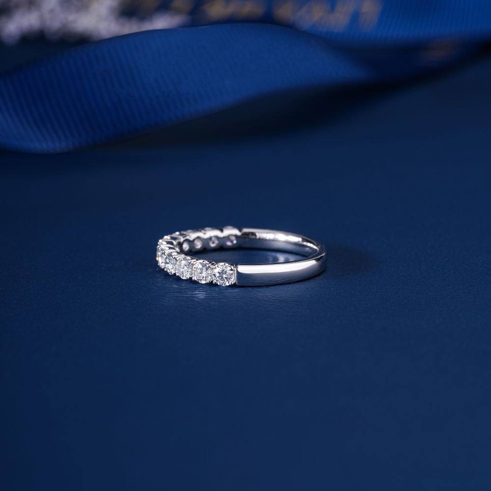 0.7 TCW Round Cut Lab Grown Diamond Half Eternity Wedding Ring
