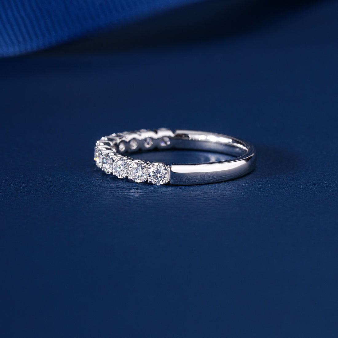 0.80 TCW Round Cut Lab Diamond Half Eternity Step-Cut Wedding Band