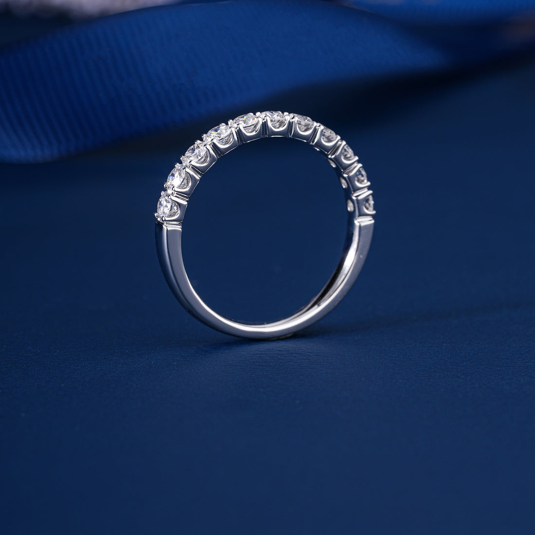 0.7 TCW Round Cut Diamond Wedding Band  | Stackable Half Eternity band