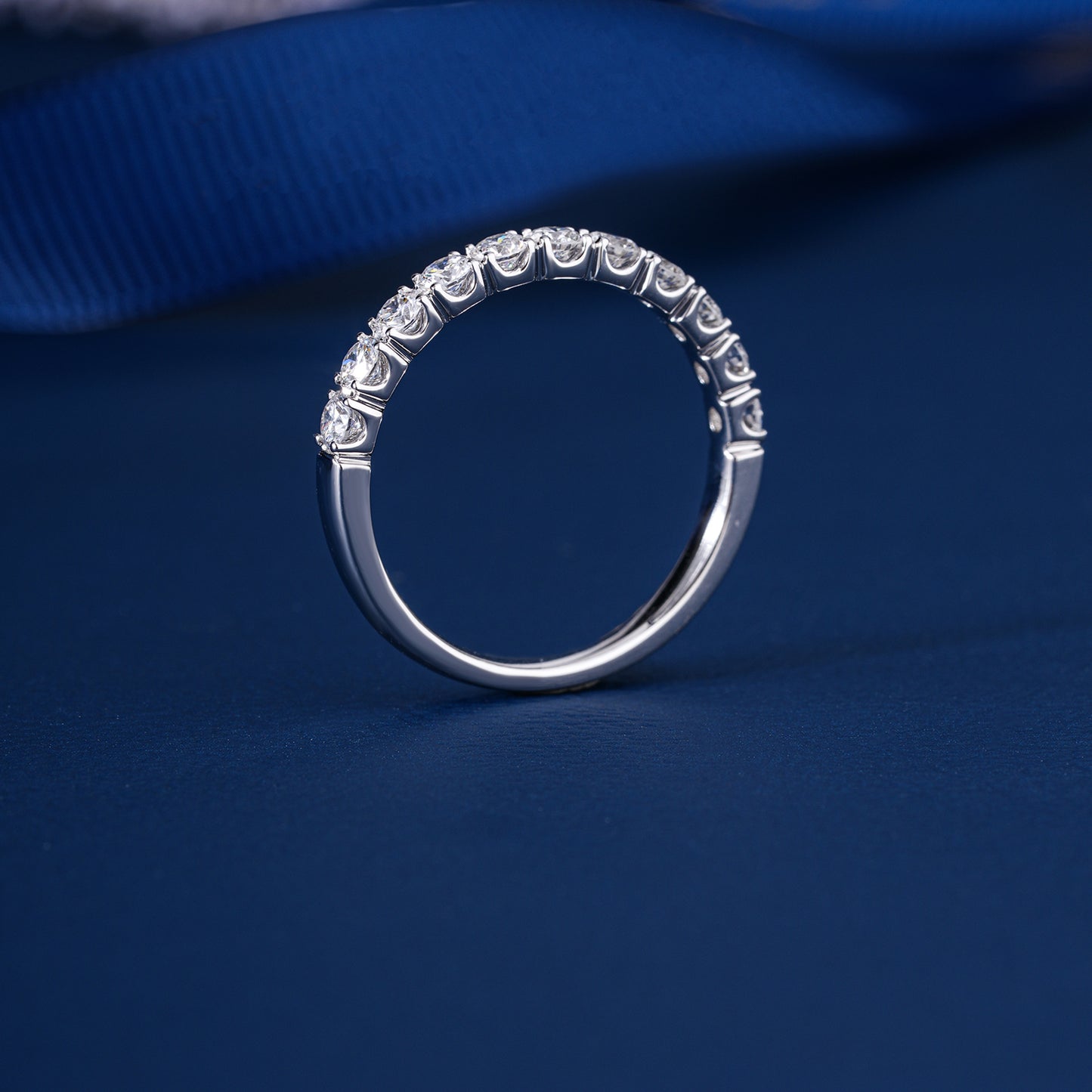 0.7 TCW Round Cut Diamond Wedding Band  | Stackable Half Eternity band