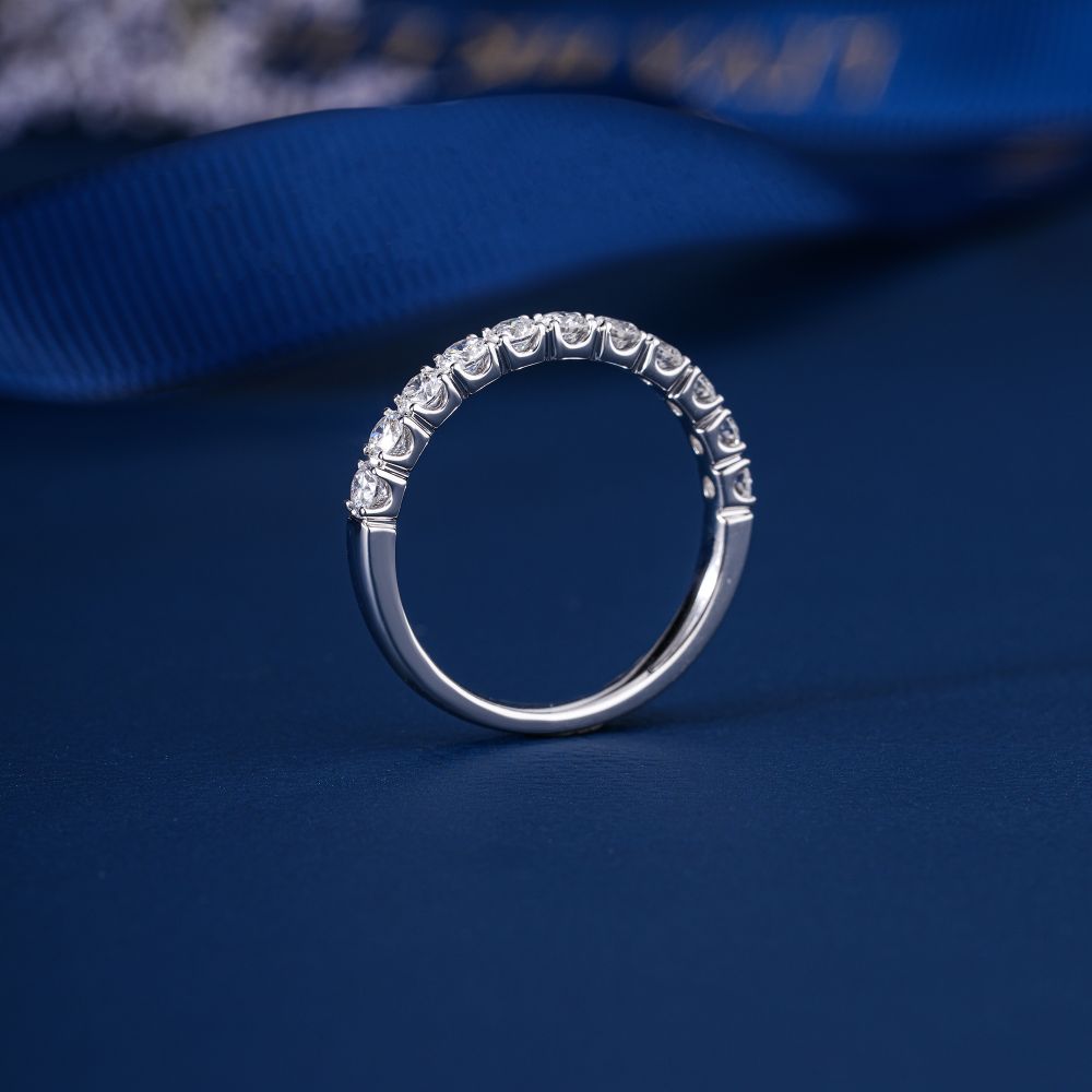 0.7 TCW Round Cut Lab Grown Diamond Half Eternity Wedding Ring