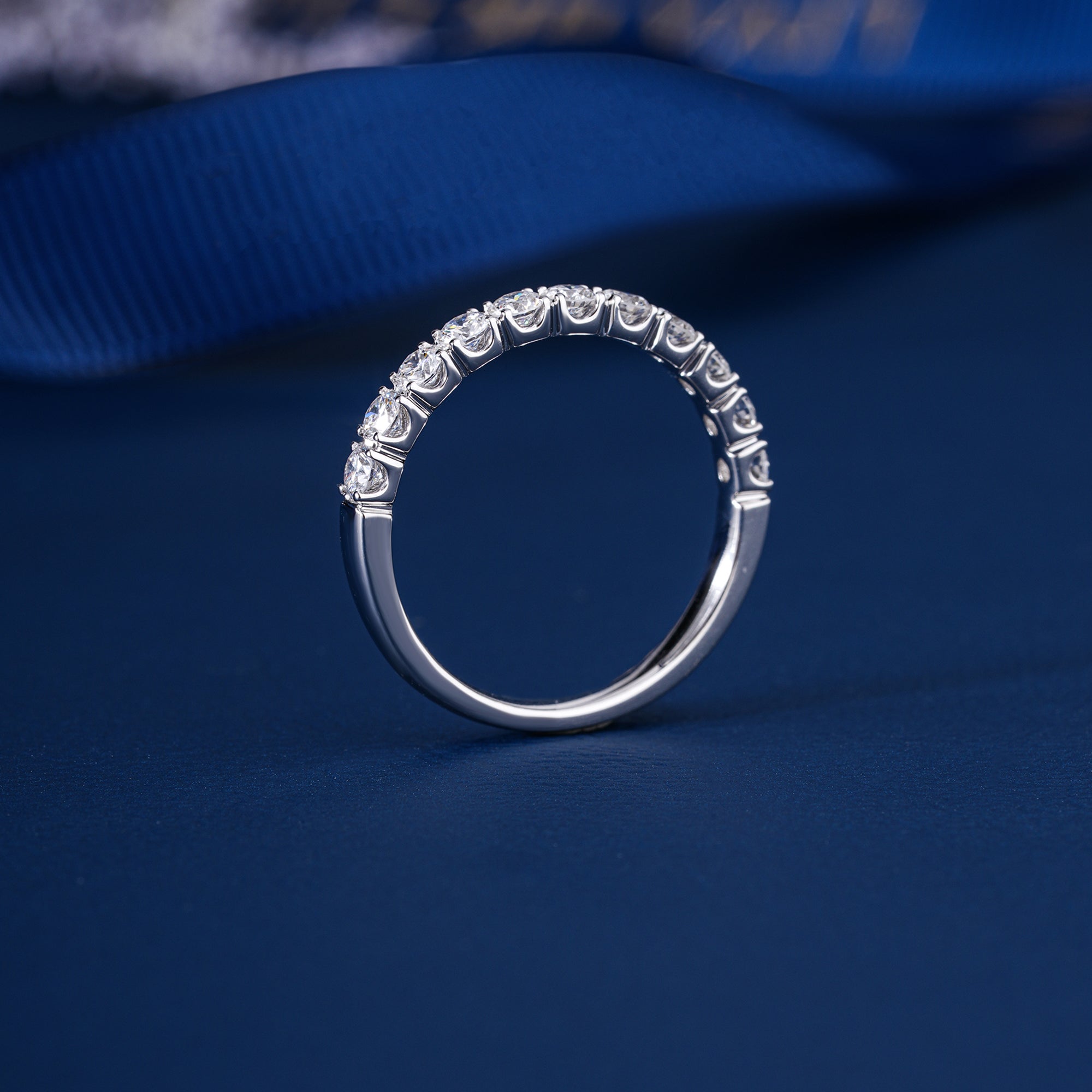 0.50 TCW Round Cut Lab Grown Diamond Half Eternity Sparkling Stackable Wedding Band