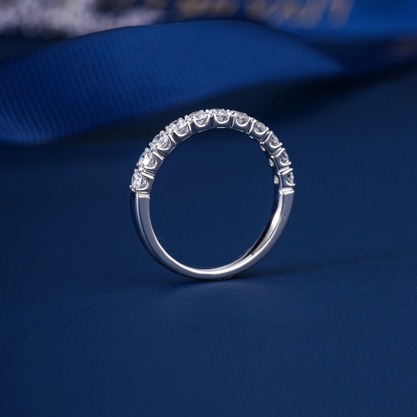 0.50 TCW Round Cut Lab Grown Diamond Half Eternity Sparkling Stackable Wedding Band
