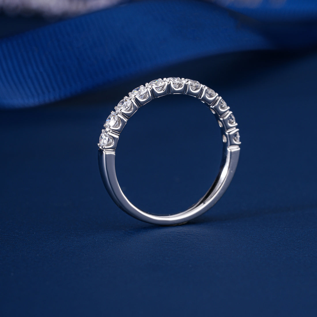 0.50 TCW Round Cut Lab Grown Diamond  Prong Set CVD Wedding band