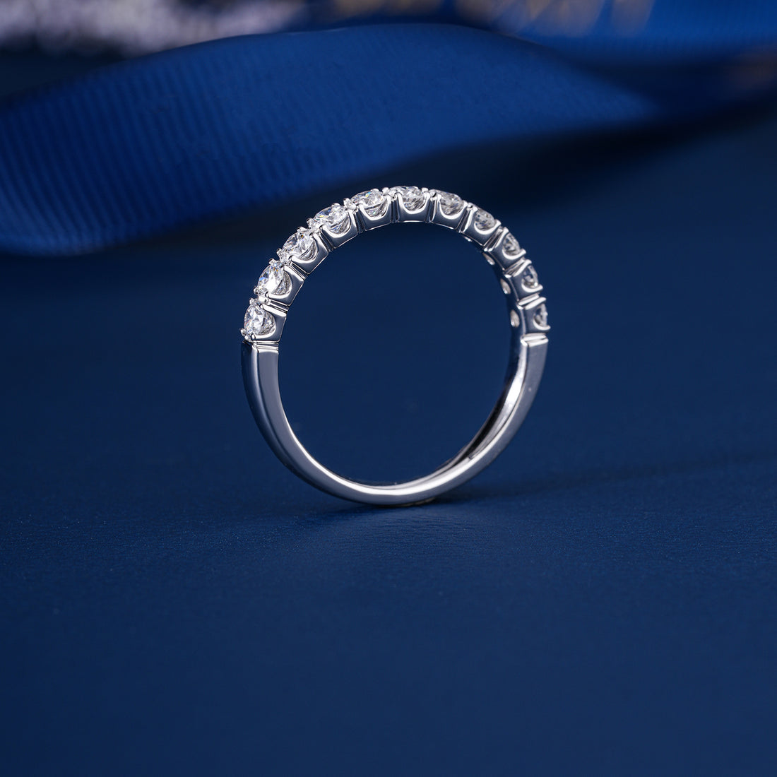 0.65 TCW Round Cut Lab Grown Diamond Half Eternity Minimalist Wedding Ring