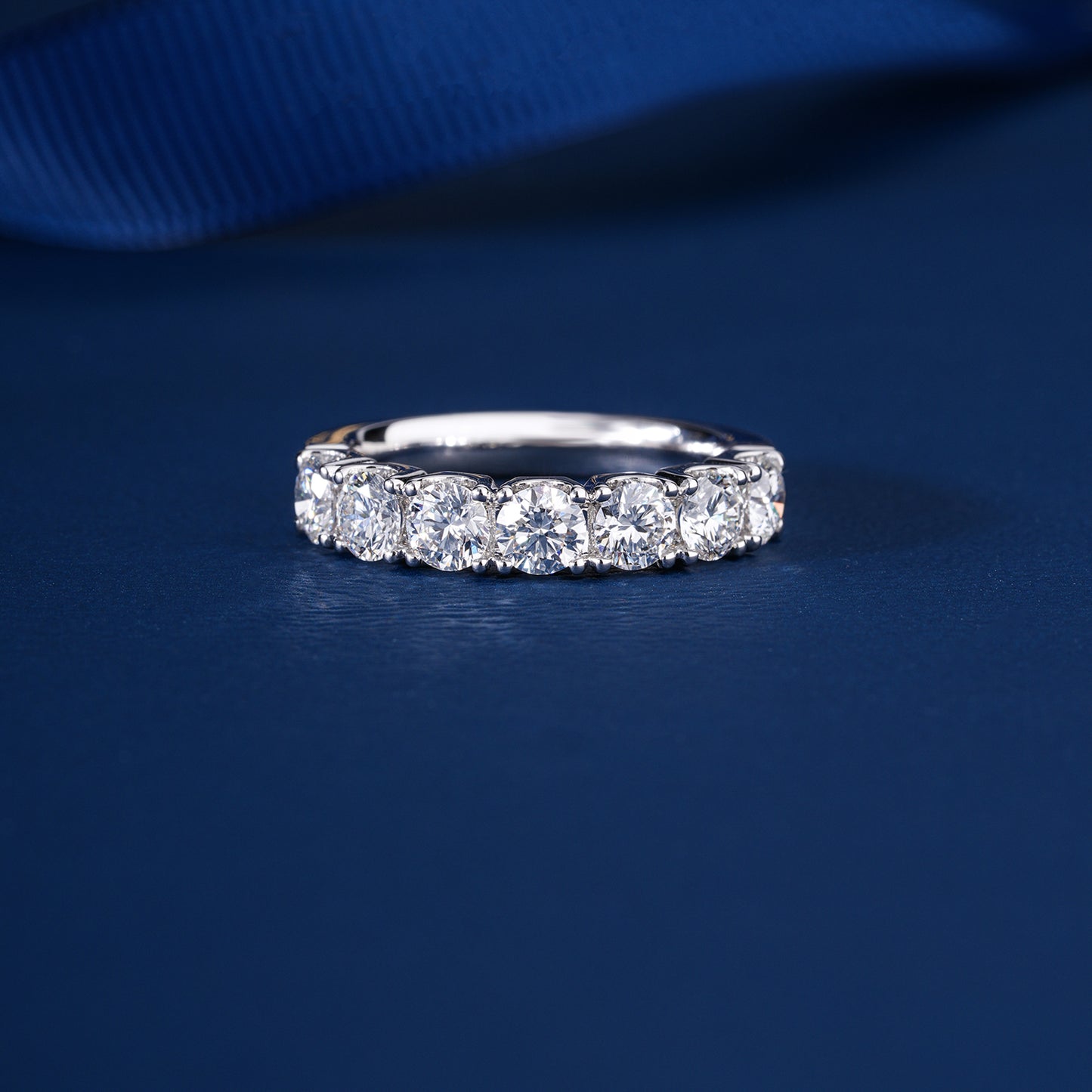 1.7 TCW Round Cut Lab Grown Diamond Half Eternity Sparkling Wedding Band