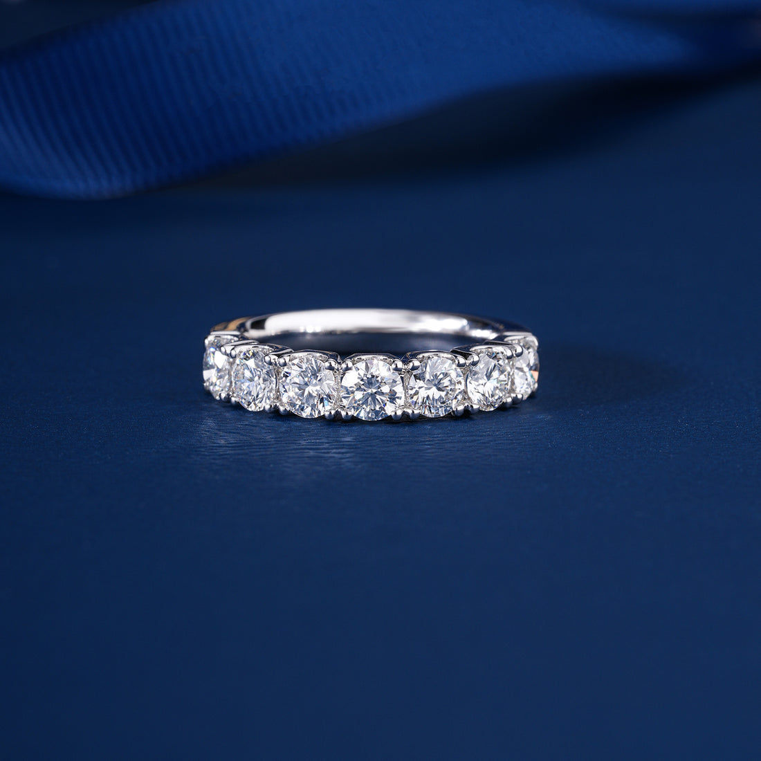 1.0 TCW Round Cut Lab Grown Diamond Half Eternity Wedding Band