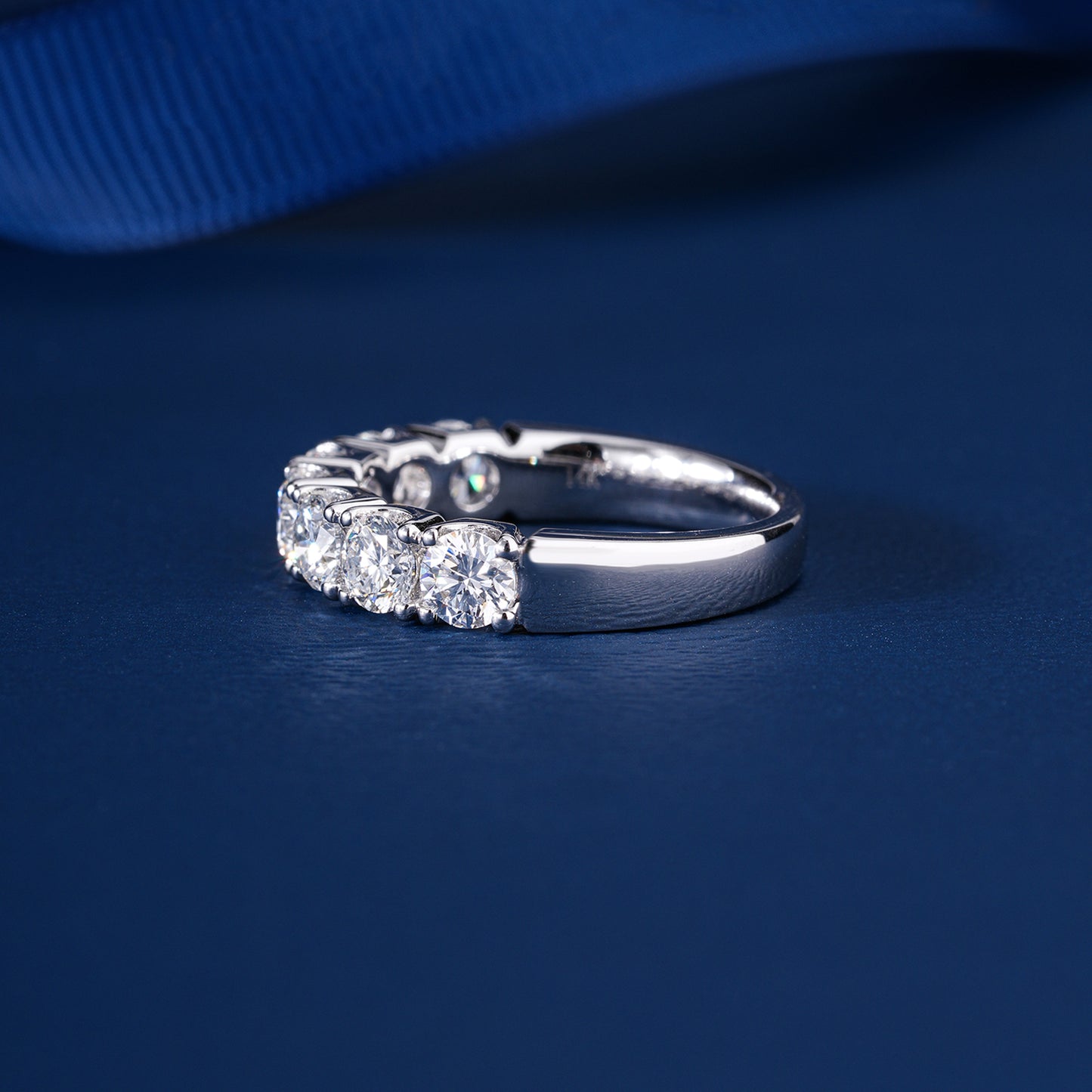 1.1 Ct Round Cut Lab Grown Half Eternity Gold Handmade Bridal Wedding Band