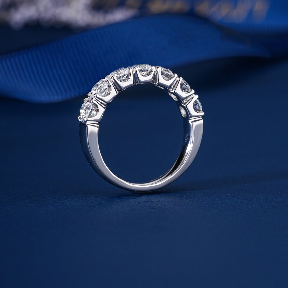 1.1 Ct Round Cut Lab Grown Half Eternity Gold Handmade Bridal Wedding Band